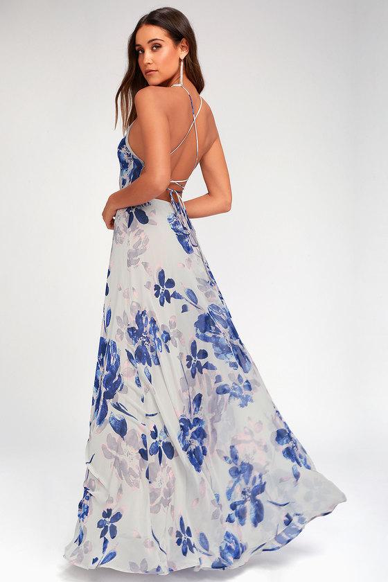 All I Need Grey Floral Print Lace-up Maxi Dress | Lulus