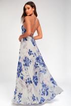 All I Need Grey Floral Print Lace-up Maxi Dress | Lulus