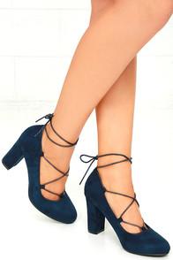 Betani Sway To Go Navy Suede Lace-up Heels