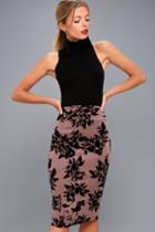 Lulus | Enchantress Mauve Velvet Floral Print Bodycon Skirt