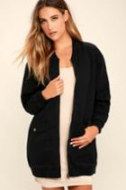 Lulus | Light Beam Black Oversized Bomber Jacket | Size M/l | 100% Cotton