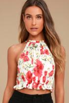 Nostalgia White And Red Floral Print Crop Top | Lulus