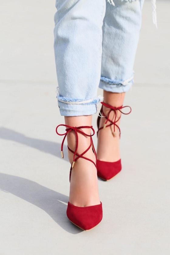 Luna Wine Suede Lace-up Heels | Lulus