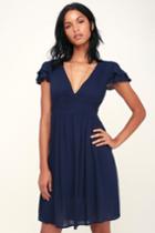Gilli Amiga Navy Blue Short Sleeve Dress | Lulus