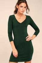 Lulus Body Language Forest Green Long Sleeve Bodycon Dress