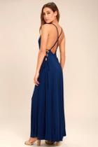 Lulus Ever Amazed Navy Blue Lace-up Maxi Dress