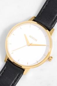 Nixon Kensington Leather Gold, White And Black Watch