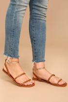 Liliana Marnina Tan And Gold Ankle Strap Flat Sandals