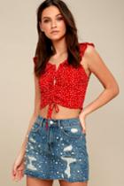 Mustard Seed Prima Medium Wash Distressed Pearl Denim Mini Skirt | Lulus