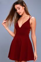 Believe In Love Wine Red Backless Skater Dress | Lulus