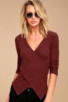 Lulus | So Delightful Burgundy Long Sleeve Wrap Top | Size Small | Red