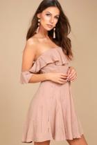 Astr The Label Sabina Mauve Embroidered Off-the-shoulder Dress
