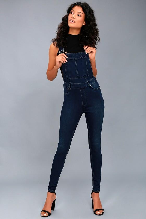 Cheap Monday | Dungaree Spray Dark Wash Skinny Denim Overalls | Size Small | Blue | Lulus