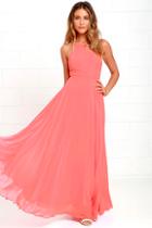 Lulus Mythical Kind Of Love Coral Pink Maxi Dress