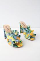Qupid Calera Lilac And Yellow Tropical Print High Heel Mules | Lulus