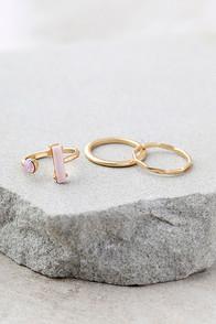 Lulus Head In The Clouds Gold And Pink Ring Set