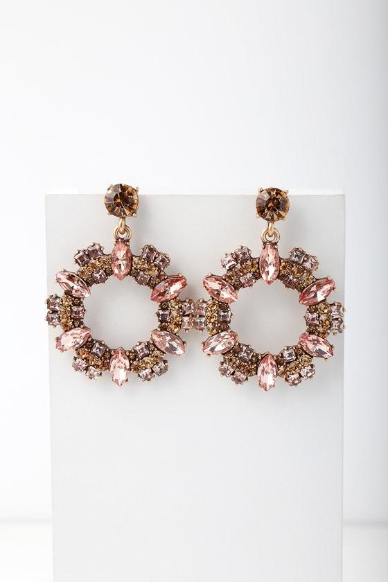 Finer Blings In Life Gold And Pink Rhinestone Earrings | Lulus