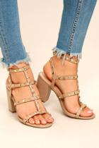 Wild Diva Phedra Natural Studded Ankle Strap Heels
