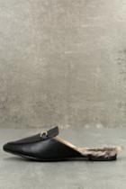 Lulus | Antonia Black Faux Fur Loafer Slides | Size 6