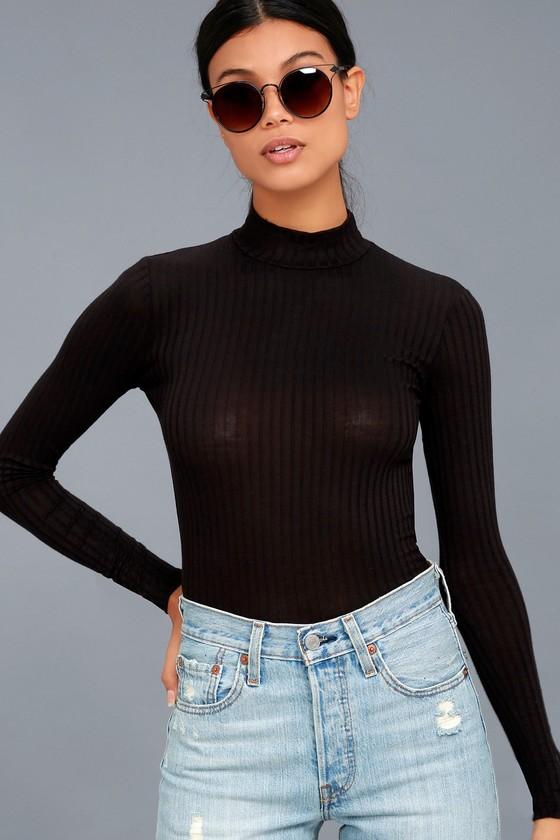 Lulus | Someone Like You Black Long Sleeve Mock Neck Top | Size Small