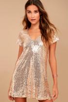 Lulus Light Up The Night Champagne Sequin Shift Dress