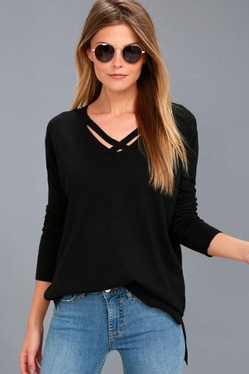 Lulus | Simply Amazing Black Sweater Top | Size Large