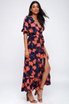 Lucy Love Enchanted Navy Blue Floral Print Midi Dress | Lulus