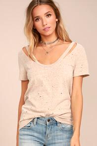 Lulus New Slang Distressed Heather Beige Tee
