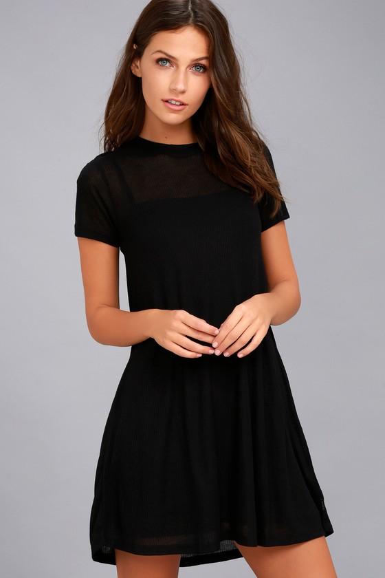 Rvca | Knockout Black Ribbed Swing Dress | Size X-small | Lulus