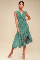 C/meo Be About You Green Floral Print Asymmetrical Midi Dress | Lulus