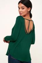 Nicolette Forest Green Strappy Back Long Sleeve Top | Lulus