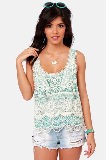 Best Of The Fest Mint And Cream Crochet Top