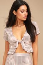 Madeira Tan And White Striped Tie-front Crop Top | Lulus
