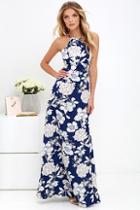 Lulus In Blossom Blue Floral Print Maxi Dress