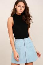 Lulus Zippity Doo Dah Blue Chambray Mini Skirt