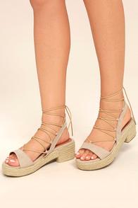 C Label Jenay Natural Lace-up Espadrille Platforms