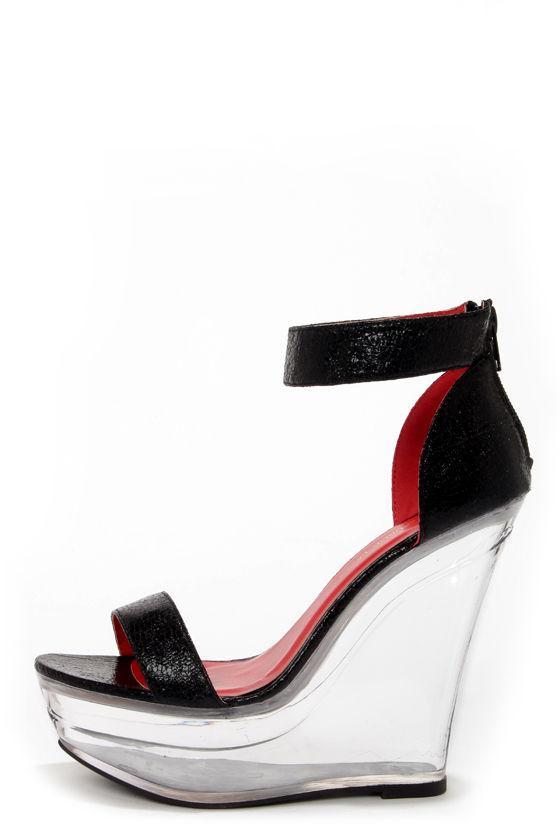 Shoe Republic La Dawn Black And Clear Platform Wedges