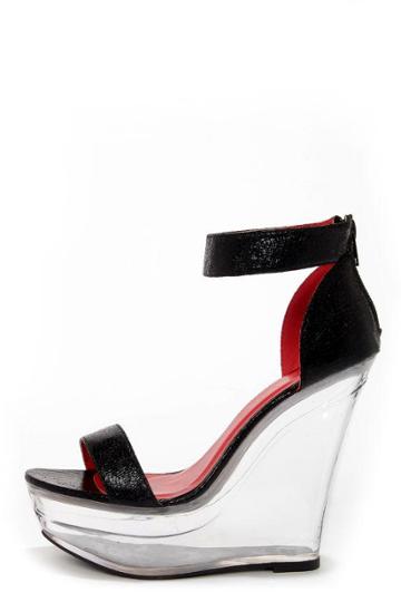Shoe Republic La Dawn Black And Clear Platform Wedges