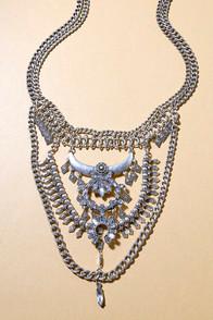 Lulus Boho Bounty Silver Rhinestone Layered Statement Necklace
