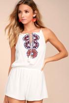 Lulus | Barcelona Beauty Ivory Embroidered Romper | Size X-large | White | 100% Polyester