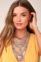 Lulus All Fleur You Silver Rhinestone Layered Statement Necklace