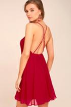 Lulus | Letter Of Love Red Backless Skater Dress | Size Medium | 100% Polyester