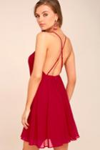 Lulus | Letter Of Love Red Backless Skater Dress | Size Medium | 100% Polyester