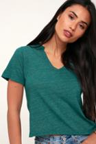 Day Rebel Heather Teal Blue Notched Cropped Tee | Lulus