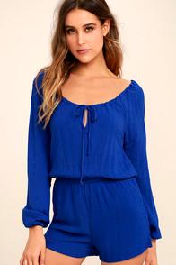 Lulus Full Of Dreams Royal Blue Long Sleeve Romper