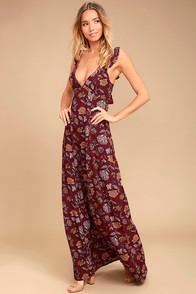 Lulus Simple Pleasure Burgundy Floral Print Maxi Dress