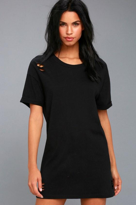 Toben Black Distressed T-shirt Dress | Lulus
