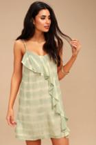 Billabong Glass Water Sage Green Tie-dye Ruffled Mini Dress | Lulus