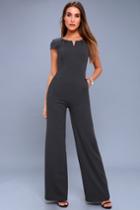 Lulus | Goal-getter Charcoal Grey Short Sleeve Jumpsuit