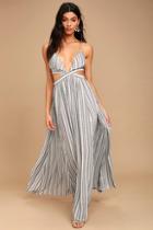 Lulus Breezy Day Blue And White Striped Maxi Dress